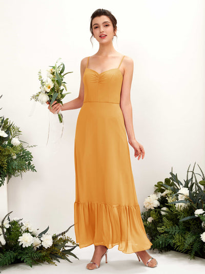 Carlyna Robe de demoiselle d'honneur Empire Bretelles spaghetti Longueur ras du sol Mangue #couleur_mangue