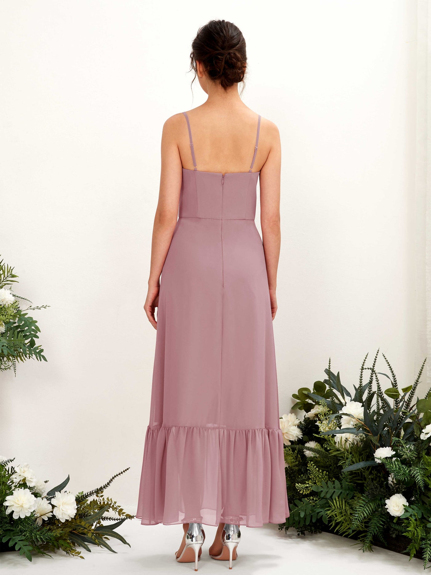 Carlyna Robe de demoiselle d'honneur Empire Bretelles spaghetti Longueur ras du sol Mauve Vintage #couleur_mauve-vintage