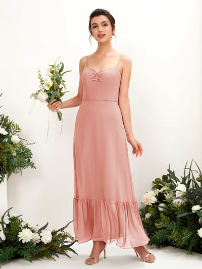 Carlyna Robe de demoiselle d'honneur Empire Bretelles spaghetti Longueur ras du sol Rose Champagne #couleur_rose-champagne