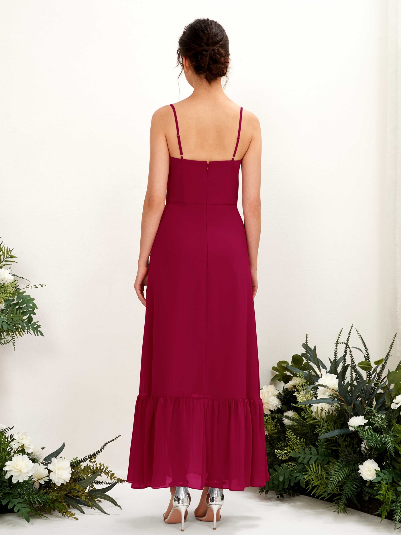 Carlyna Robe de demoiselle d'honneur Empire Bretelles spaghetti Longueur ras du sol Rouge Bouffon #couleur_rouge-bouffon
