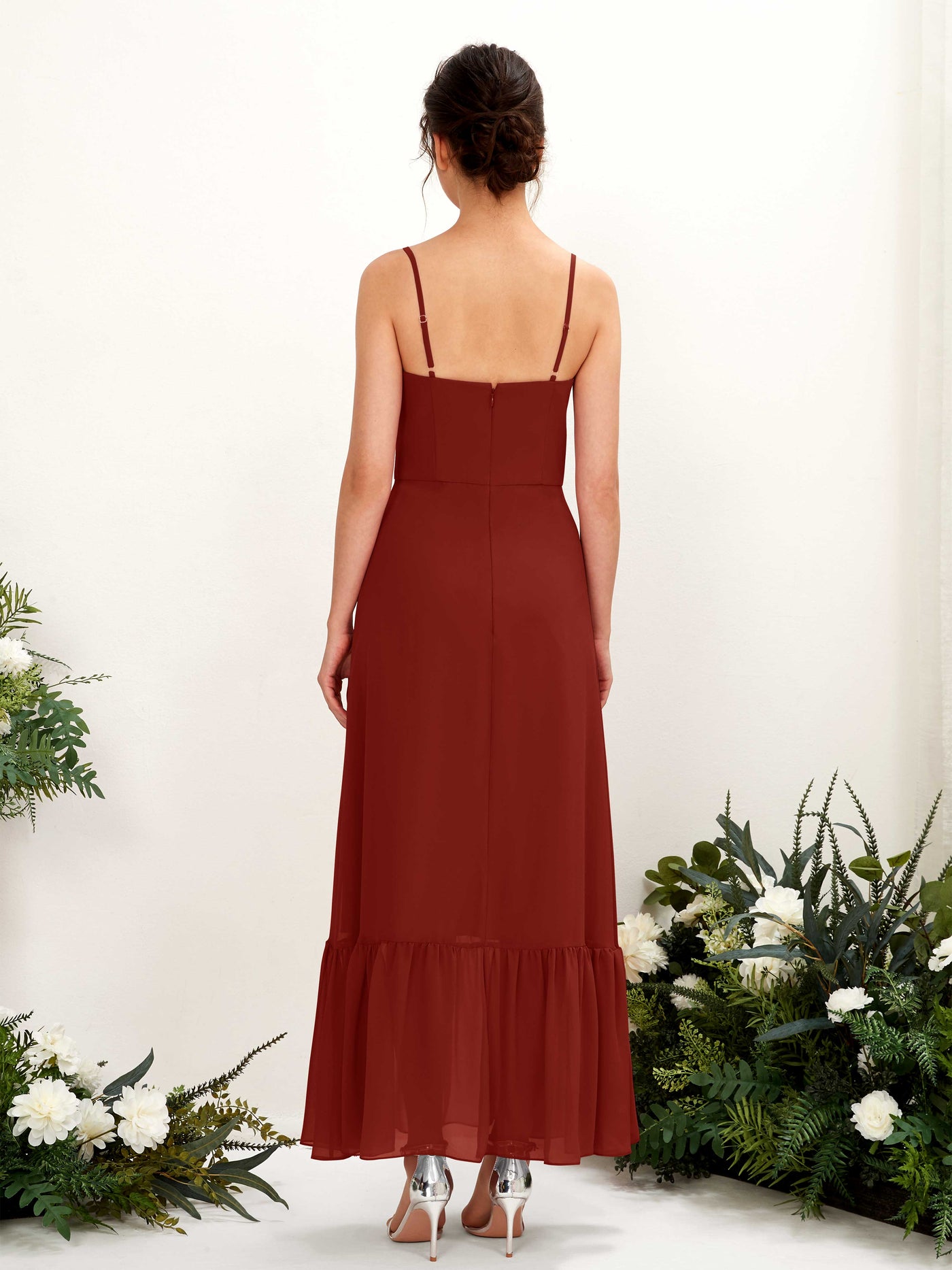 Carlyna Robe de demoiselle d'honneur Empire Bretelles spaghetti Longueur ras du sol Rouille #couleur_rouille