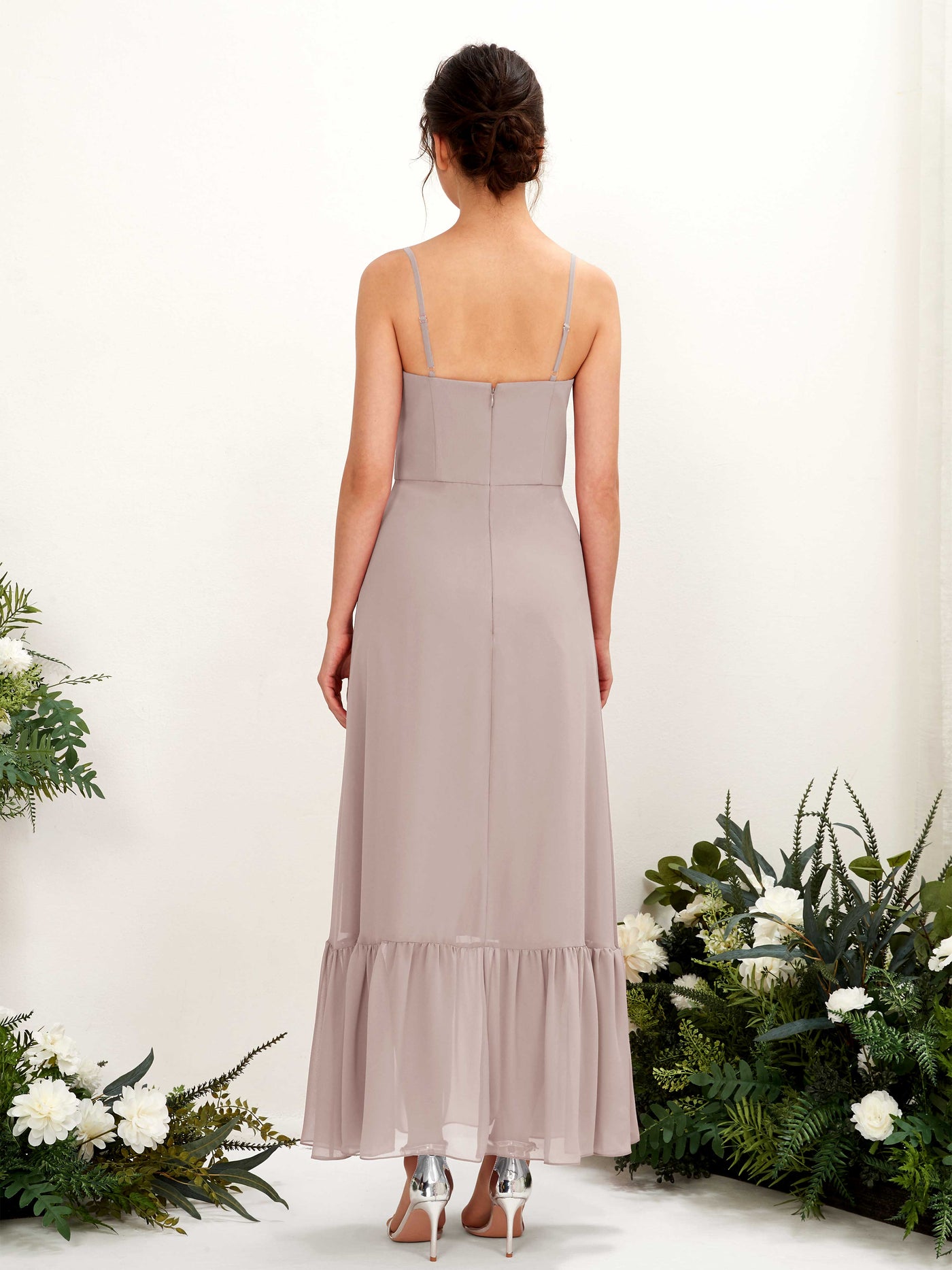Carlyna Robe de demoiselle d'honneur Empire Bretelles spaghetti Longueur ras du sol Taupe #couleur_taupe