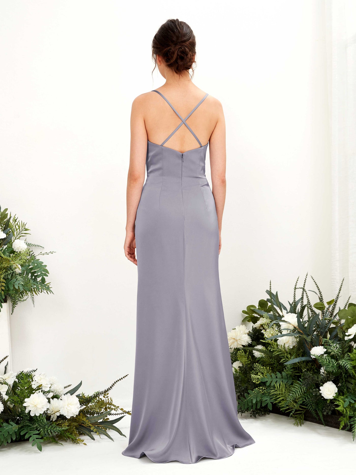 Carlyna Robe de demoiselle d'honneur Empire Col bénitier Longueur ras du sol Brume Violette #couleur_brume-violette