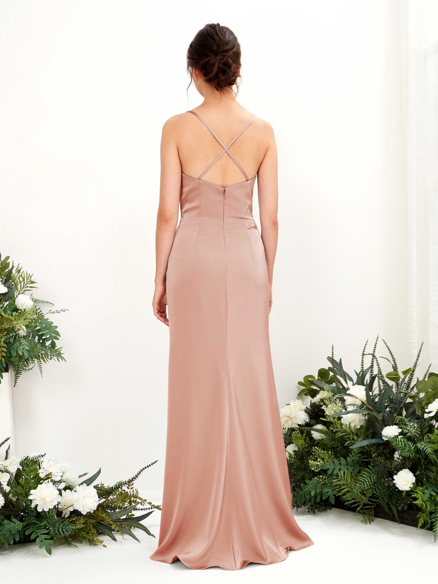 Carlyna Robe de demoiselle d'honneur Empire Col bénitier Longueur ras du sol Cantaloup #couleur_cantaloup