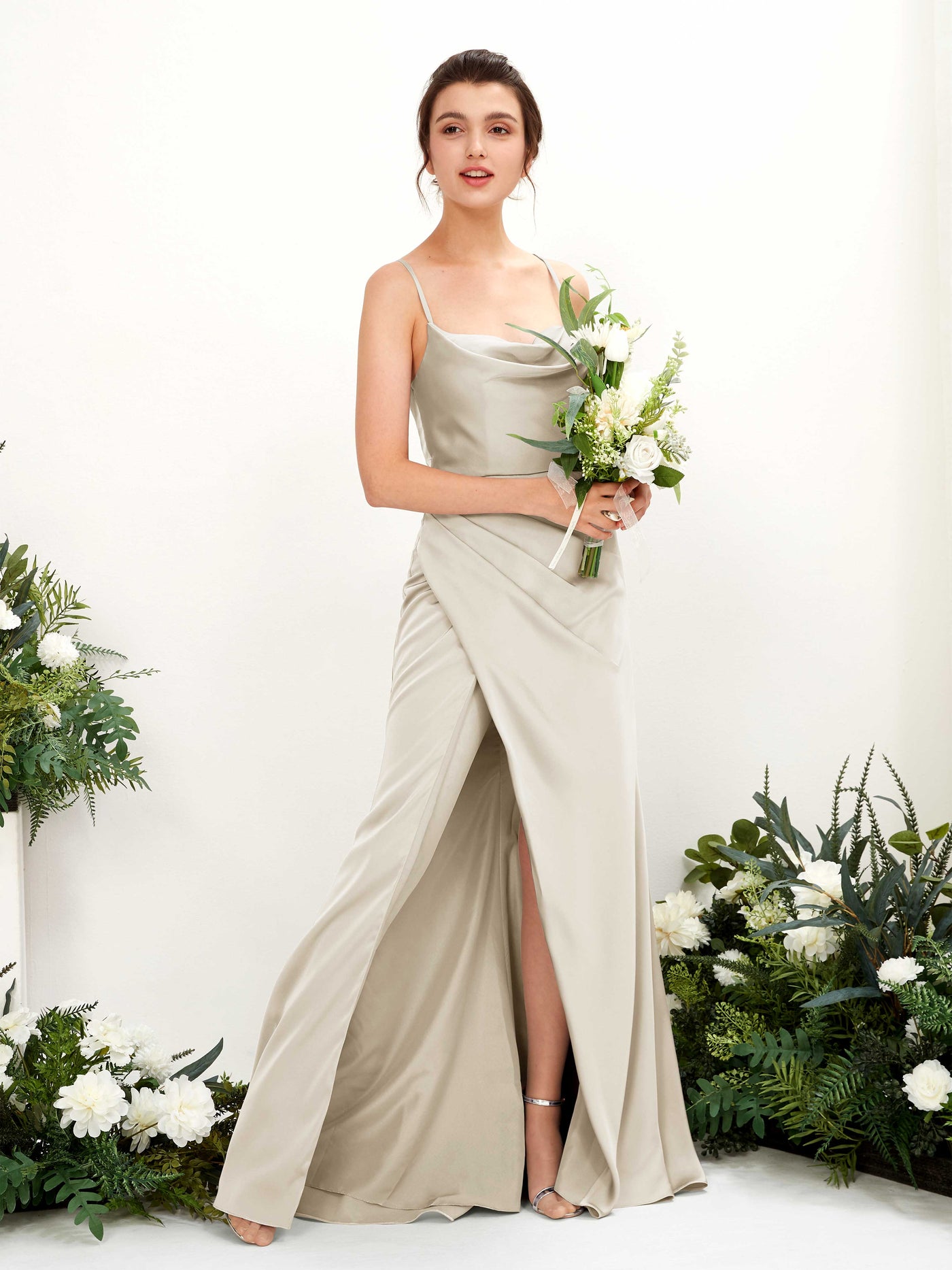 Carlyna Robe de demoiselle d'honneur Empire Col bénitier Longueur ras du sol Champagne #couleur_champagne