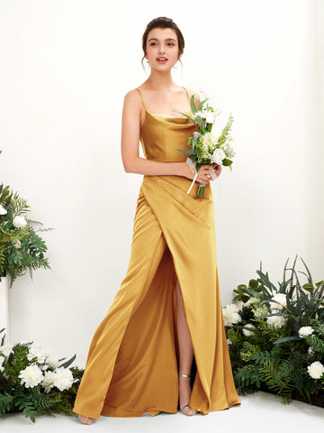 Carlyna Robe de demoiselle d'honneur Empire Col bénitier Longueur ras du sol Jaune Canari #couleur_jaune-canari