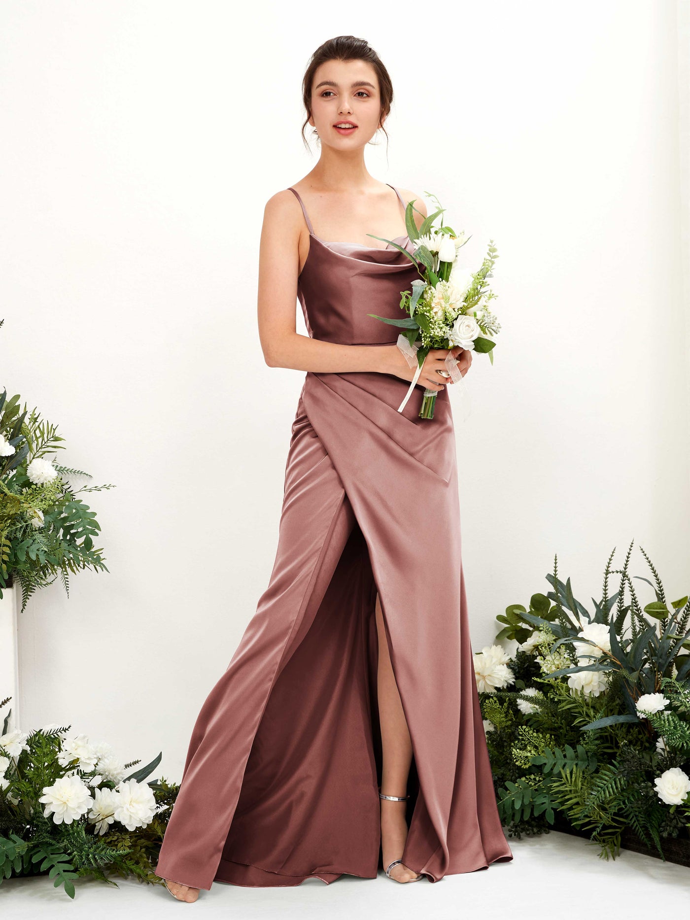 Carlyna Robe de demoiselle d'honneur Empire Col bénitier Longueur ras du sol Rose Du Désert #couleur_rose-du-d-sert