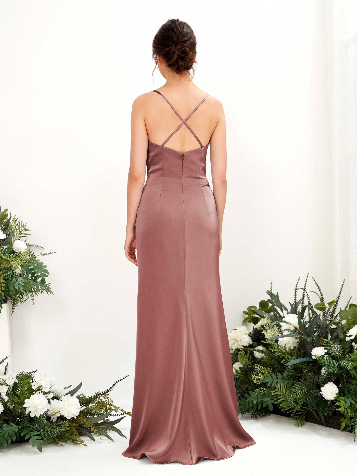 Carlyna Robe de demoiselle d'honneur Empire Col bénitier Longueur ras du sol Rose Du Désert #couleur_rose-du-d-sert