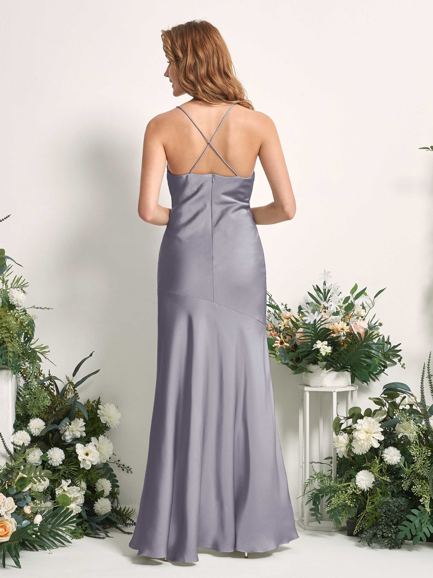 Carlyna Robe de demoiselle d'honneur Sirène Col bénitier Longueur ras du sol Brume Violette #couleur_brume-violette