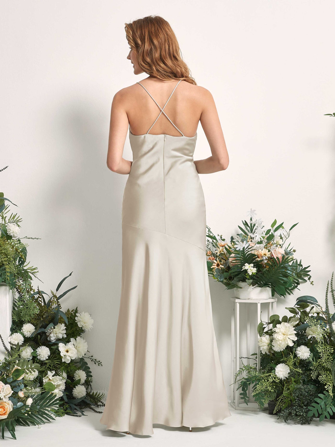 Carlyna Robe de demoiselle d'honneur Sirène Col bénitier Longueur ras du sol Champagne #couleur_champagne