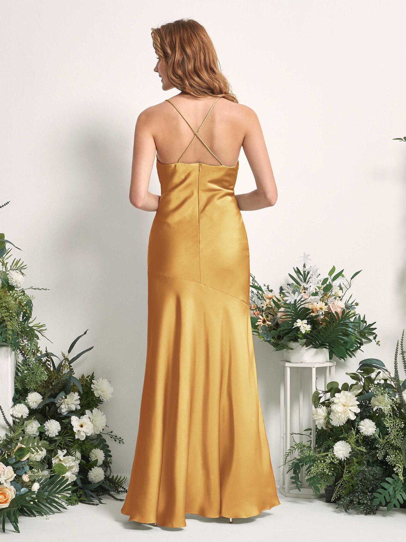 Carlyna Robe de demoiselle d'honneur Sirène Col bénitier Longueur ras du sol Jaune Canari #couleur_jaune-canari