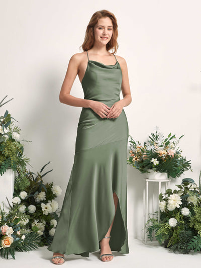 Carlyna Robe de demoiselle d'honneur Sirène Col bénitier Longueur ras du sol Olive #couleur_olive