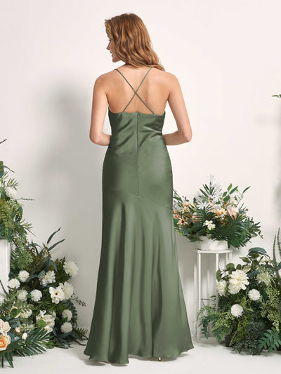 Carlyna Robe de demoiselle d'honneur Sirène Col bénitier Longueur ras du sol Olive #couleur_olive