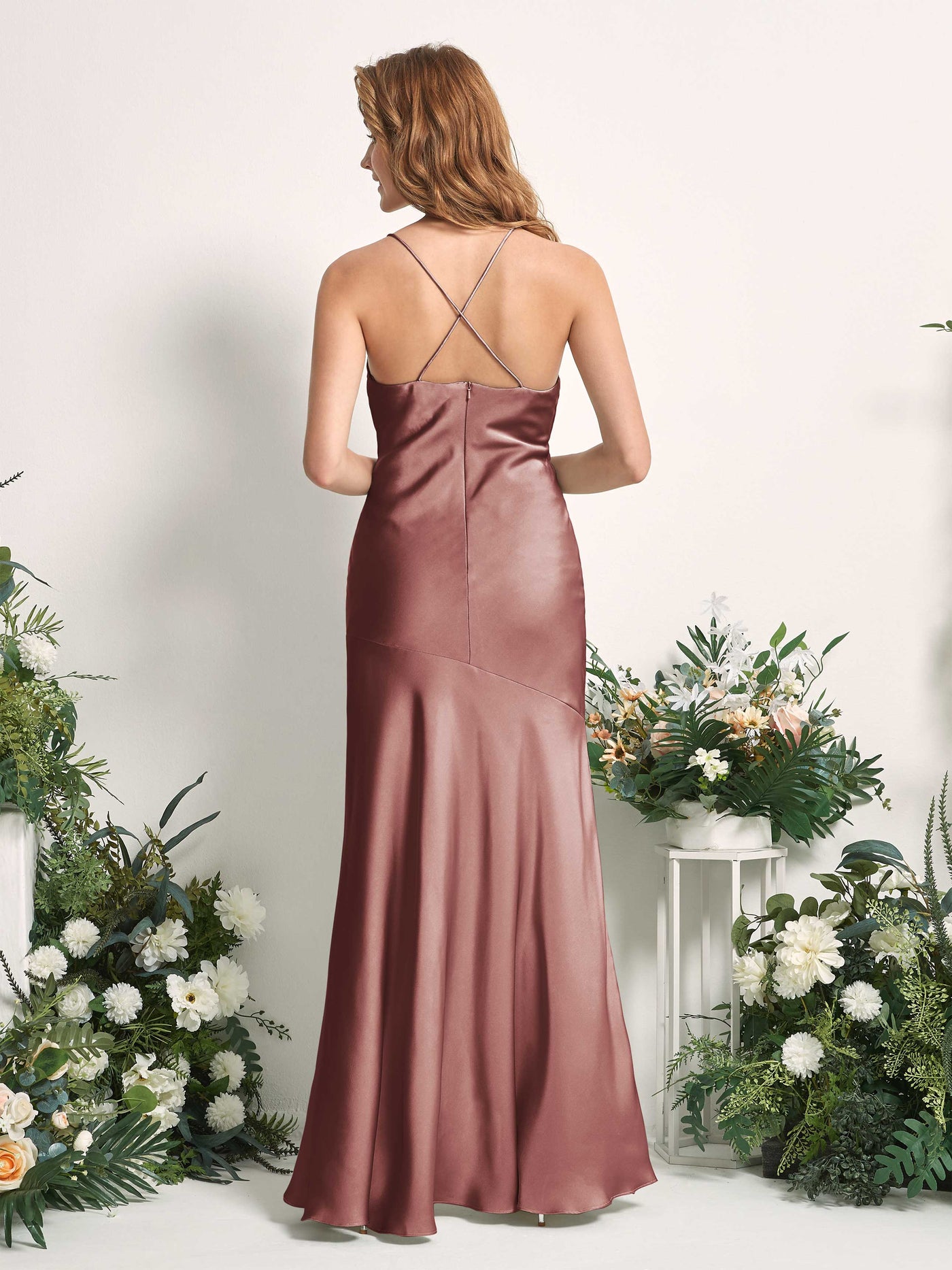 Carlyna Robe de demoiselle d'honneur Sirène Col bénitier Longueur ras du sol Rose Du Désert #couleur_rose-du-d-sert