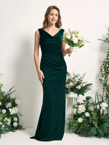 Carlyna Robe de demoiselle d'honneur sirène col V longueur ras du sol velours Vert Chasseur #couleur_vert-chasseur
