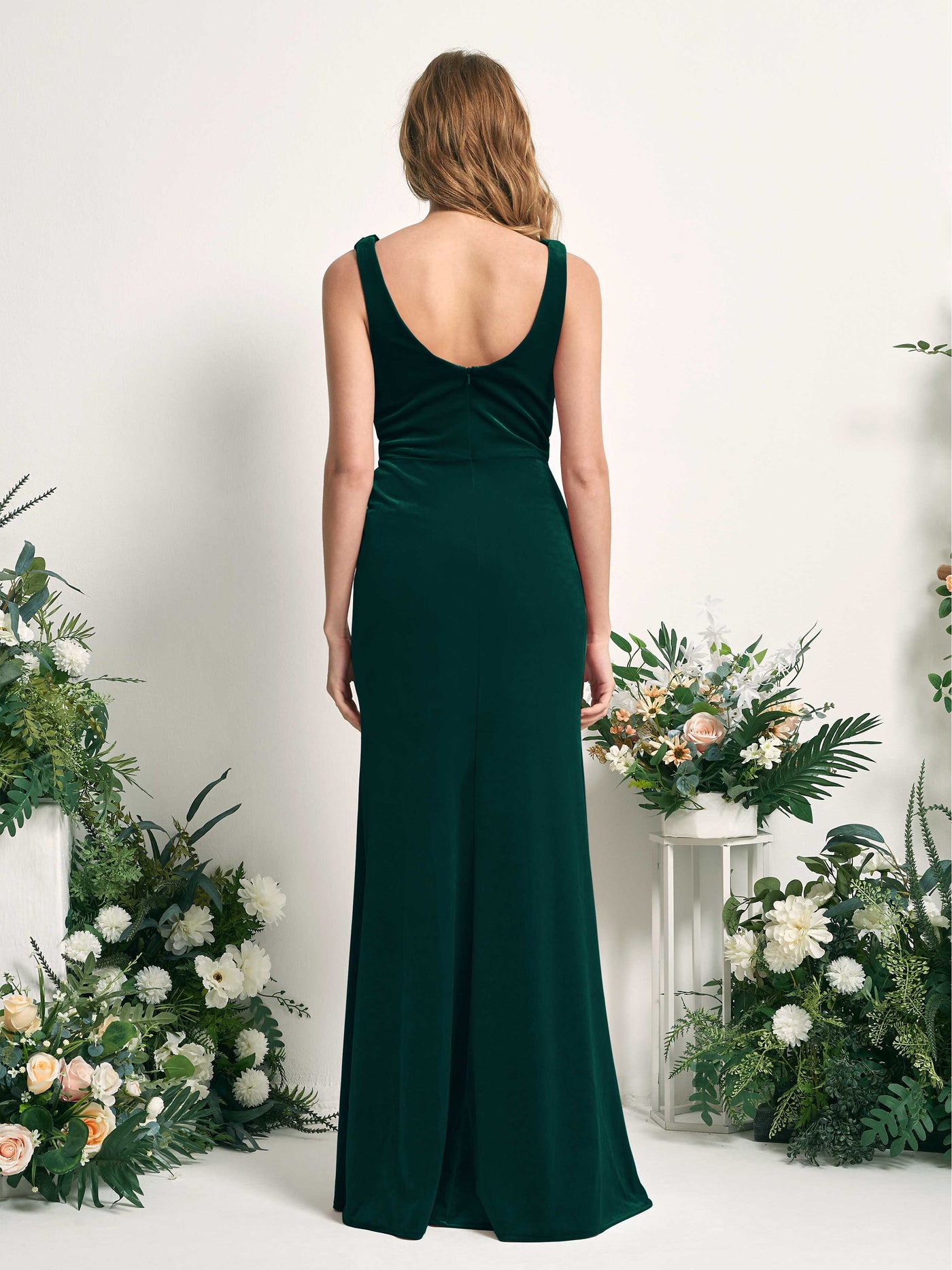 Carlyna Robe de demoiselle d'honneur sirène col V longueur ras du sol velours Vert Chasseur #couleur_vert-chasseur