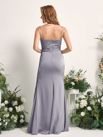 Carlyna Robe de demoiselle d'honneur sirène encolure dégagée froncé fente jambe Brume Violette #couleur_brume-violette