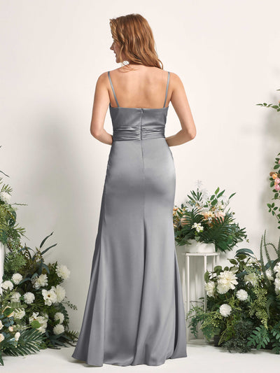 Carlyna Robe de demoiselle d'honneur sirène encolure dégagée froncé fente jambe Gris Acier #couleur_gris-acier