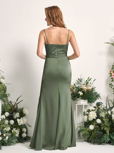 Carlyna Robe de demoiselle d'honneur sirène encolure dégagée froncé fente jambe Olive #couleur_olive