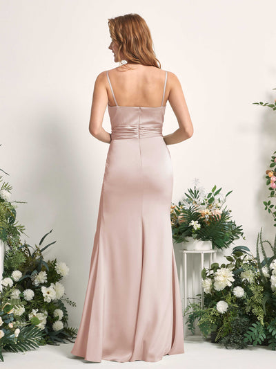 Carlyna Robe de demoiselle d'honneur sirène encolure dégagée froncé fente jambe Rose Perle #couleur_rose-perle