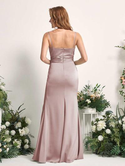 Carlyna Robe de demoiselle d'honneur sirène encolure dégagée froncé fente jambe Rose Poussiéreux #couleur_rose-poussi-reux