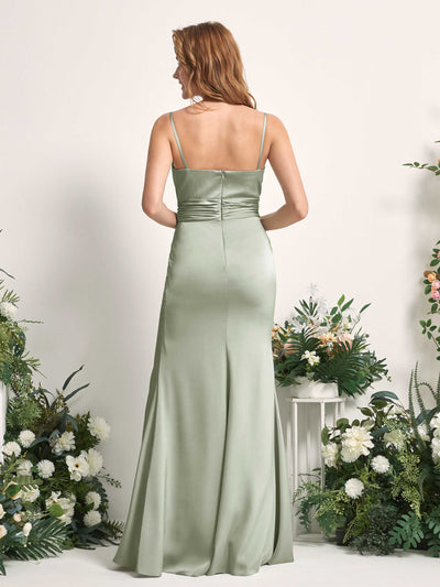 Carlyna Robe de demoiselle d'honneur sirène encolure dégagée froncé fente jambe Vert Sauge Foncé #couleur_vert-sauge-fonc