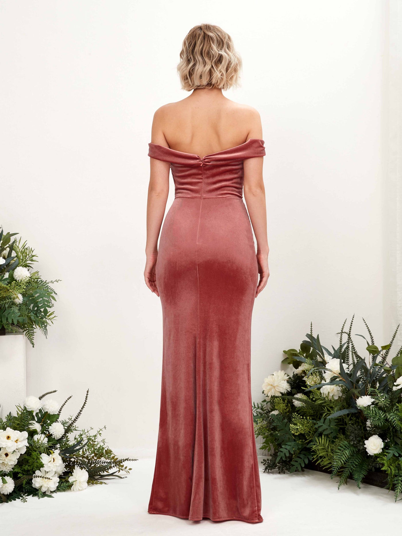 Carlyna Robe de demoiselle d'honneur sirène épaule dénudée longueur ras du sol Rose Poussiéreux #couleur_rose-poussi-reux
