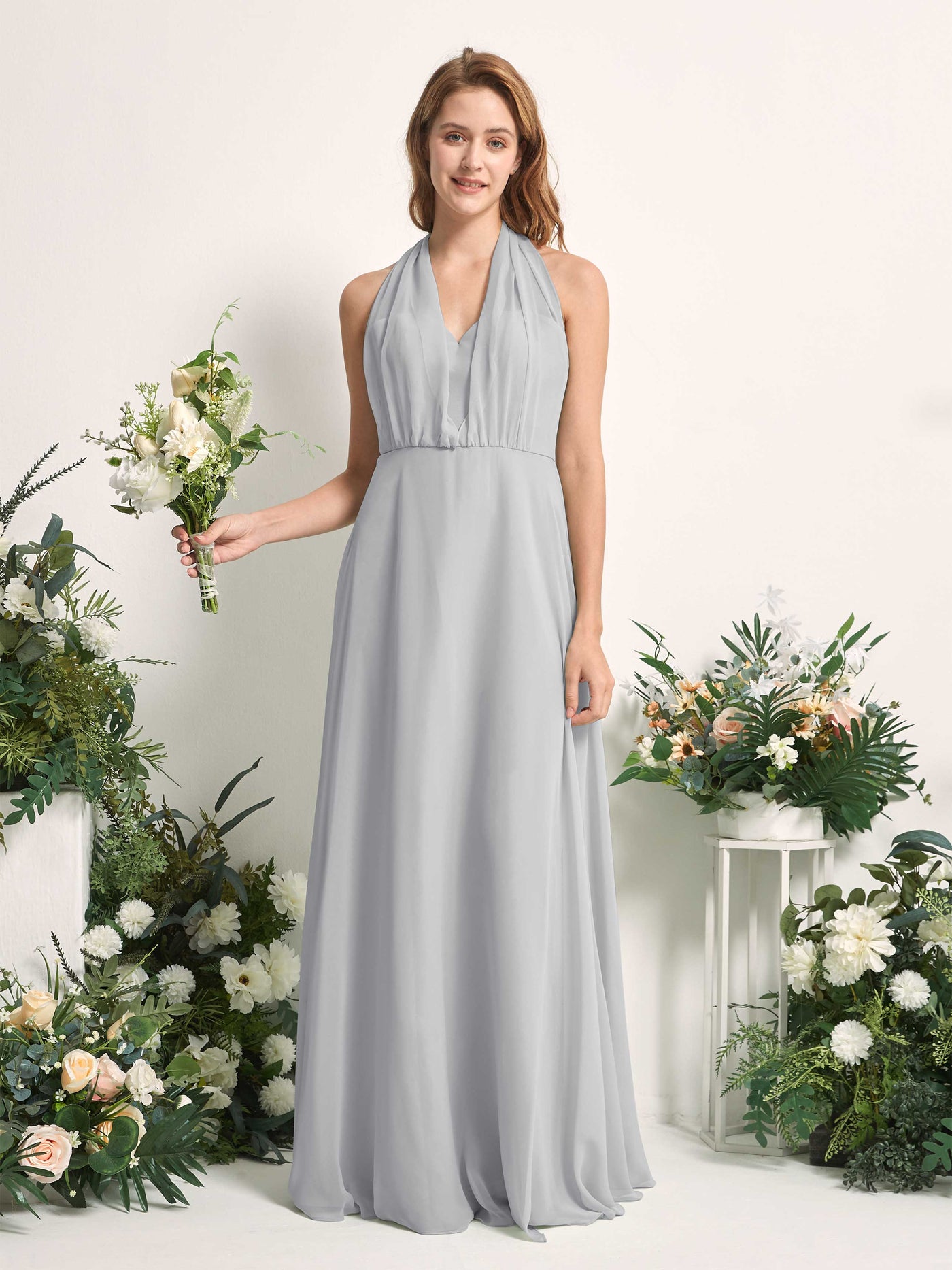Carlyna Robe de demoiselle d'honneur Trapèze Col coeur Longueur ras du sol Argent #couleur_argent