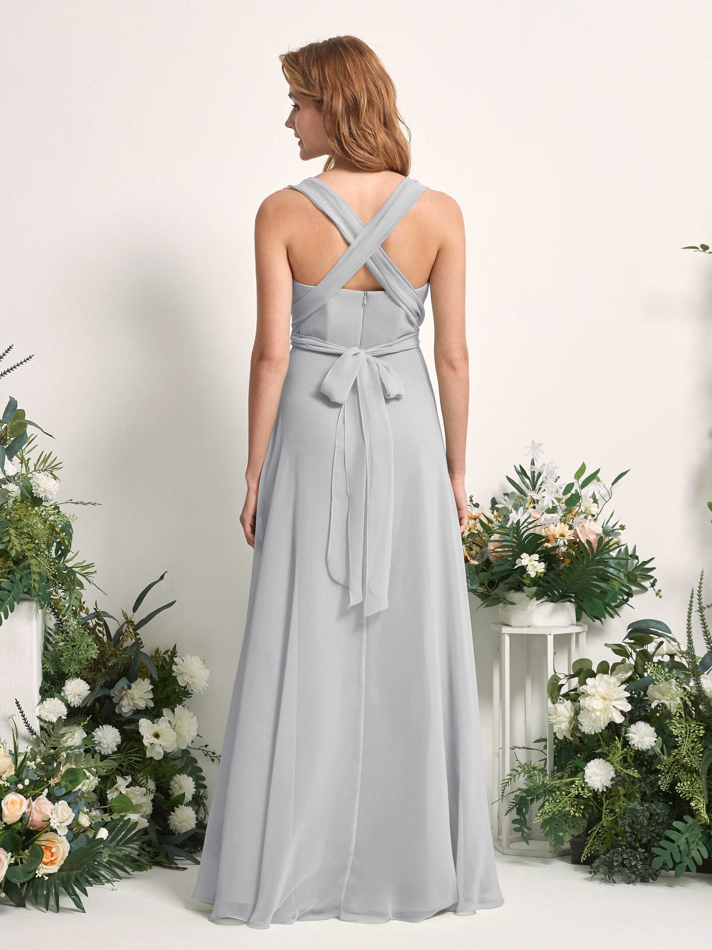 Carlyna Robe de demoiselle d'honneur Trapèze Col coeur Longueur ras du sol Argent #couleur_argent