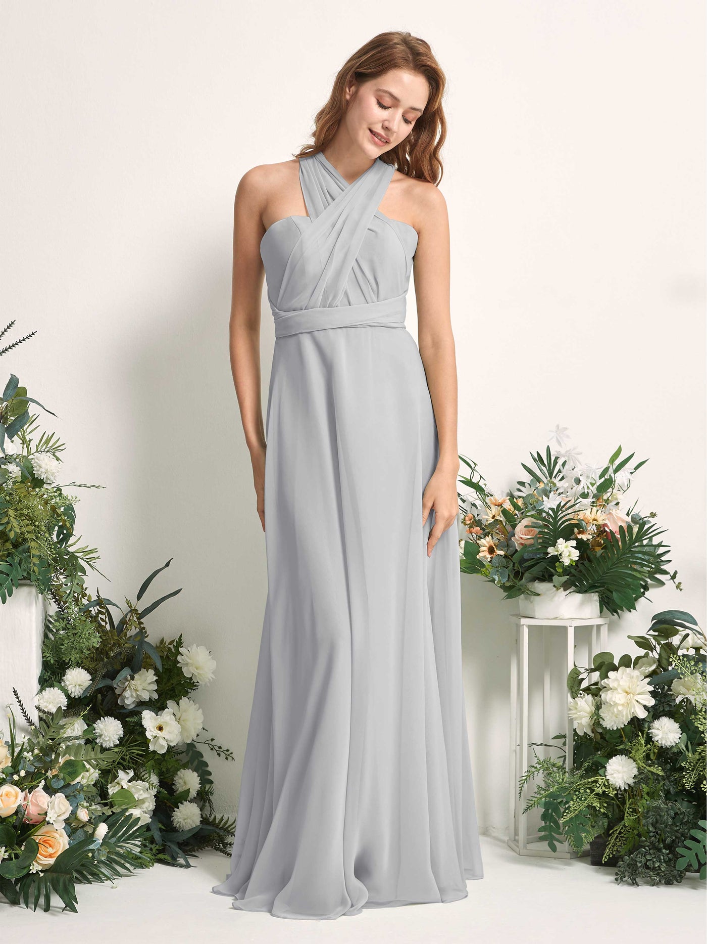 Carlyna Robe de demoiselle d'honneur Trapèze Col coeur Longueur ras du sol Argent #couleur_argent