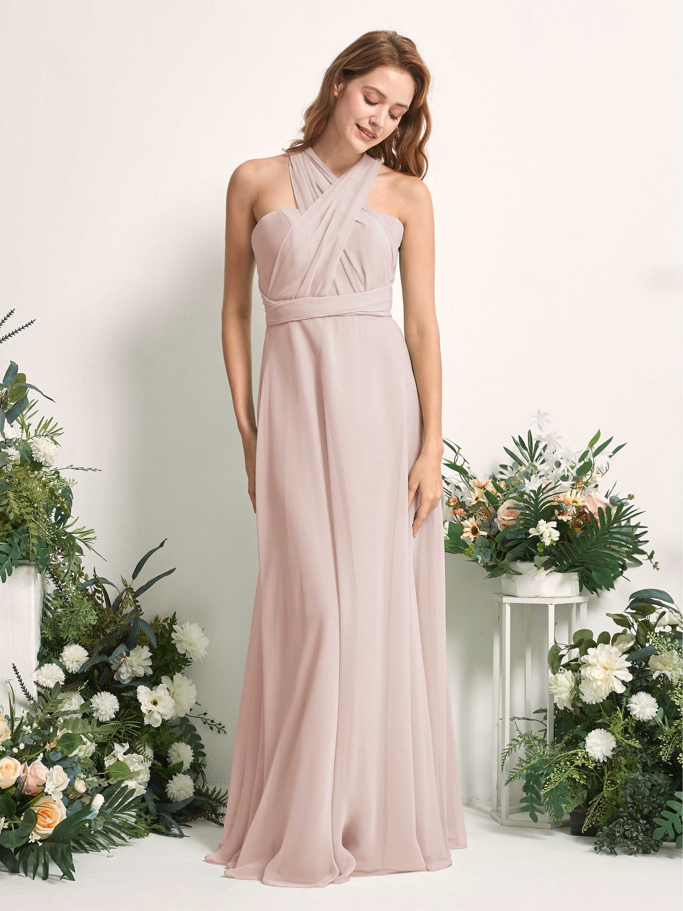 Carlyna Robe de demoiselle d'honneur Trapèze Col coeur Longueur ras du sol Biscotti #couleur_biscotti