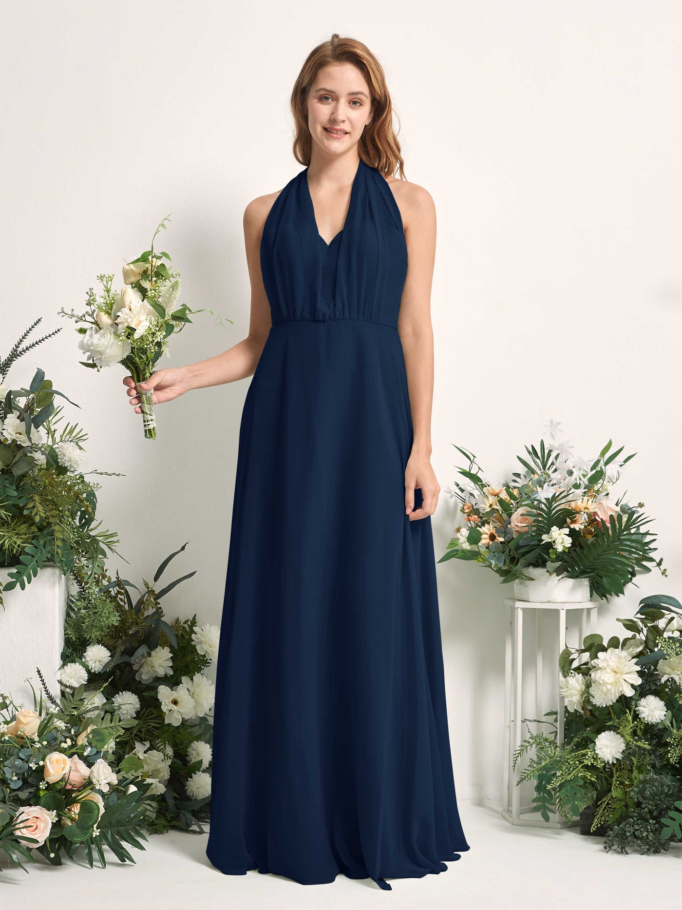 Carlyna Robe de demoiselle d'honneur Trapèze Col coeur Longueur ras du sol Bleu Marine #couleur_bleu-marine