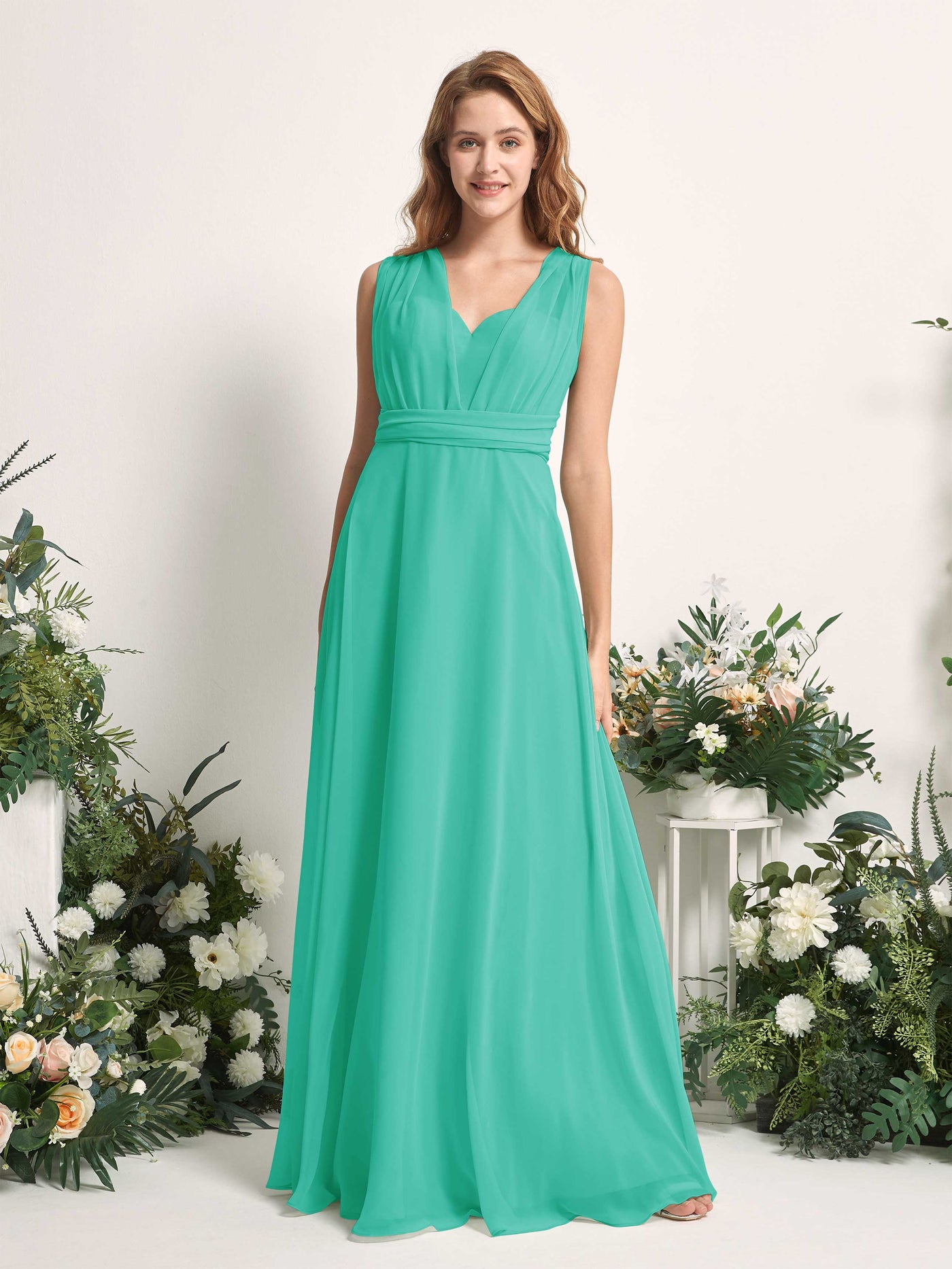 Carlyna Robe de demoiselle d'honneur Trapèze Col coeur Longueur ras du sol Bleu Tiffany #couleur_bleu-tiffany