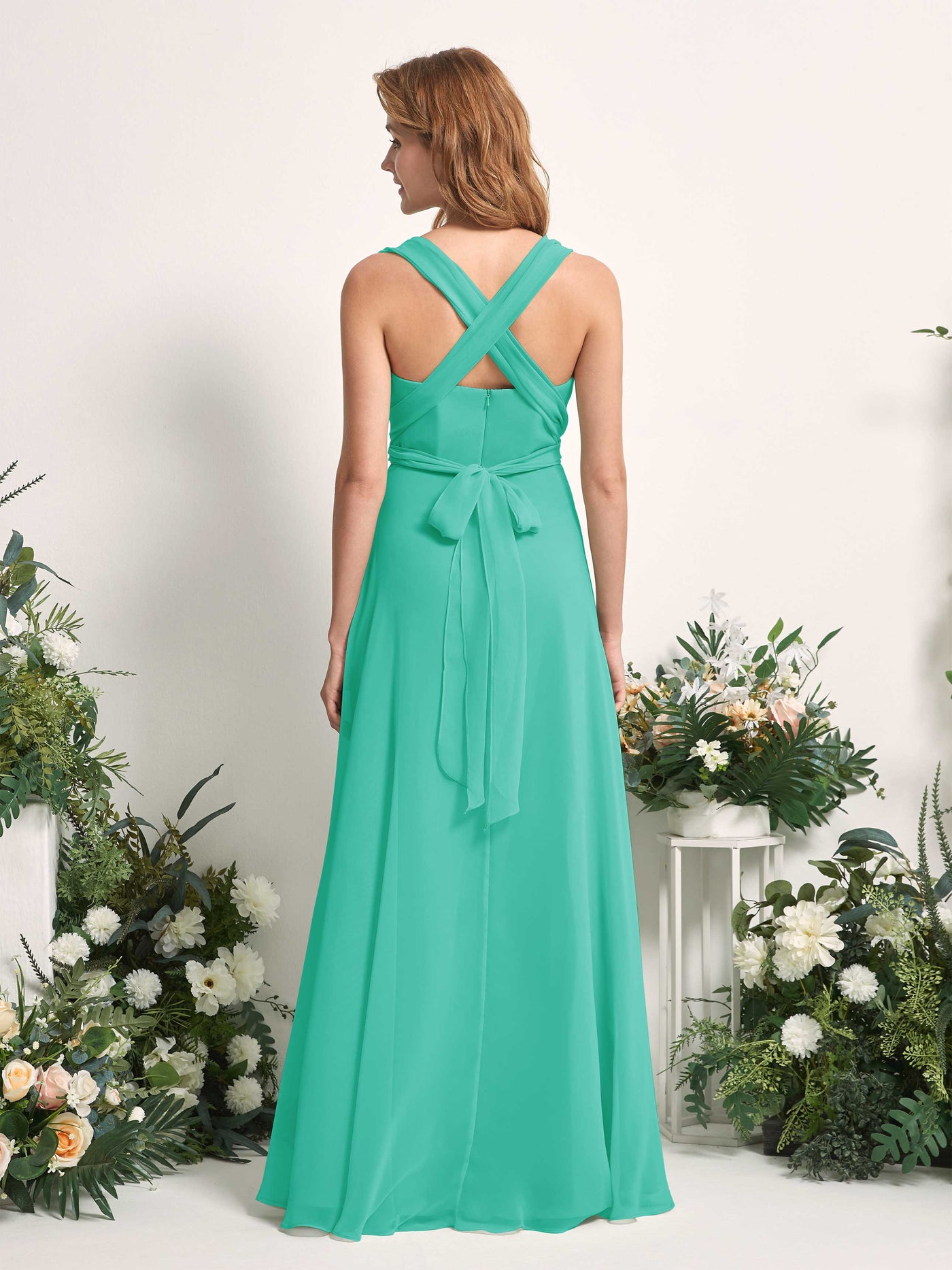 Carlyna Robe de demoiselle d'honneur Trapèze Col coeur Longueur ras du sol Bleu Tiffany #couleur_bleu-tiffany