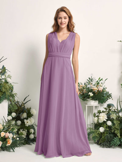 Carlyna Robe de demoiselle d'honneur Trapèze Col coeur Longueur ras du sol Brume Orchidée #couleur_brume-orchid-e