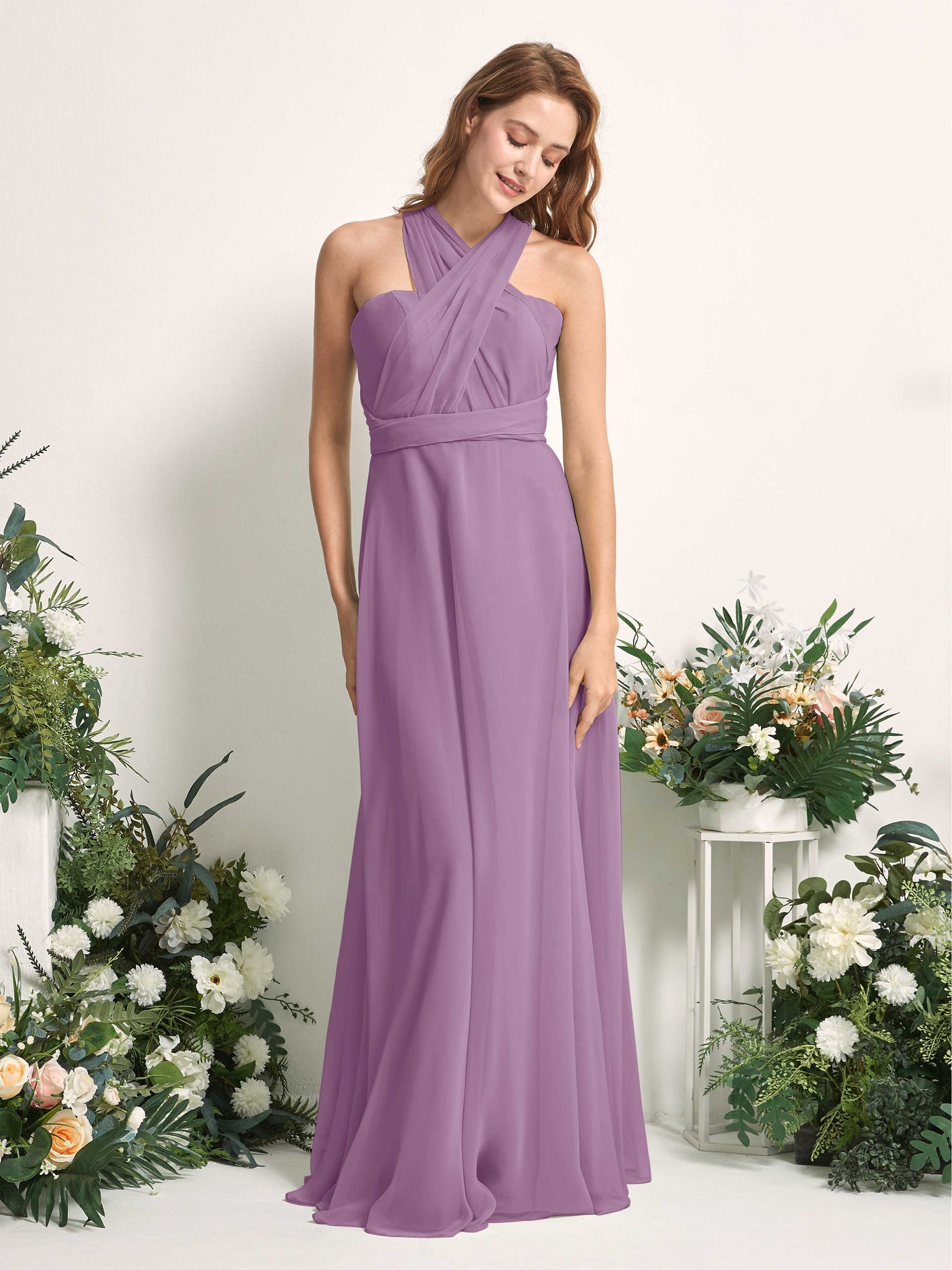 Carlyna Robe de demoiselle d'honneur Trapèze Col coeur Longueur ras du sol Brume Orchidée #couleur_brume-orchid-e