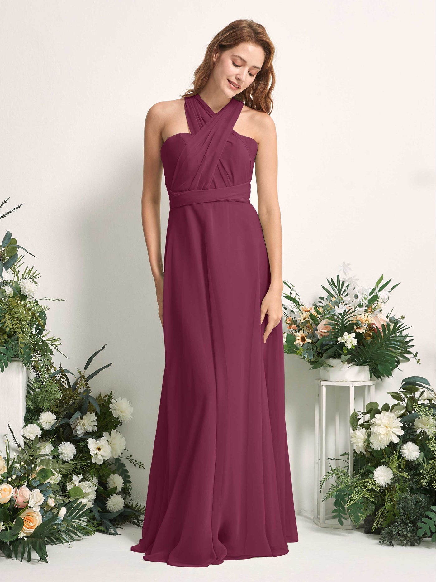 Carlyna Robe de demoiselle d'honneur Trapèze Col coeur Longueur ras du sol Chianti #couleur_chianti