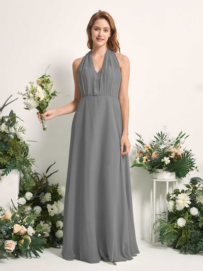 Carlyna Robe de demoiselle d'honneur Trapèze Col coeur Longueur ras du sol Gris Acier #couleur_gris-acier