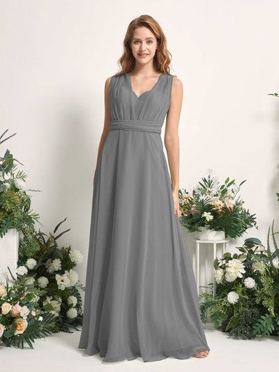 Carlyna Robe de demoiselle d'honneur Trapèze Col coeur Longueur ras du sol Gris Acier #couleur_gris-acier