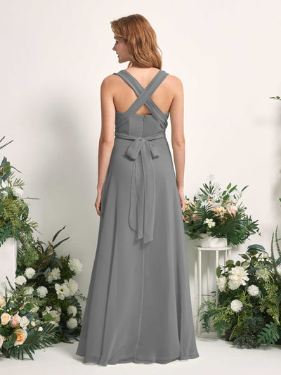 Carlyna Robe de demoiselle d'honneur Trapèze Col coeur Longueur ras du sol Gris Acier #couleur_gris-acier