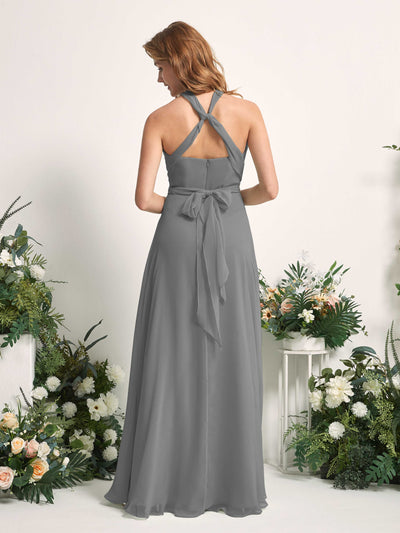 Carlyna Robe de demoiselle d'honneur Trapèze Col coeur Longueur ras du sol Gris Acier #couleur_gris-acier