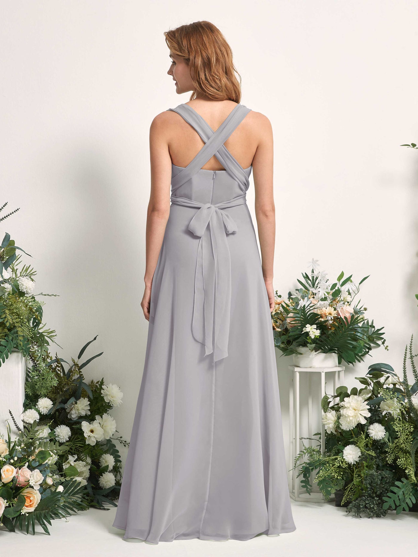 Carlyna Robe de demoiselle d'honneur Trapèze Col coeur Longueur ras du sol Gris Boussole #couleur_gris-boussole