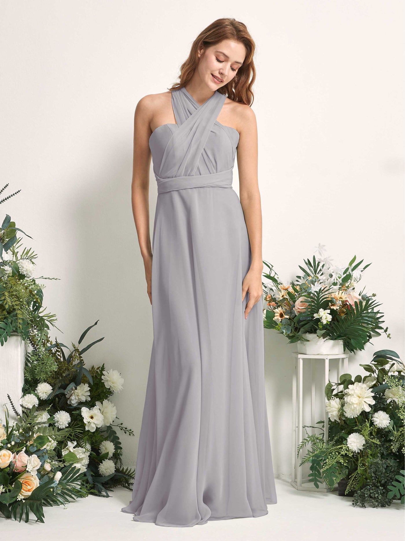 Carlyna Robe de demoiselle d'honneur Trapèze Col coeur Longueur ras du sol Gris Boussole #couleur_gris-boussole