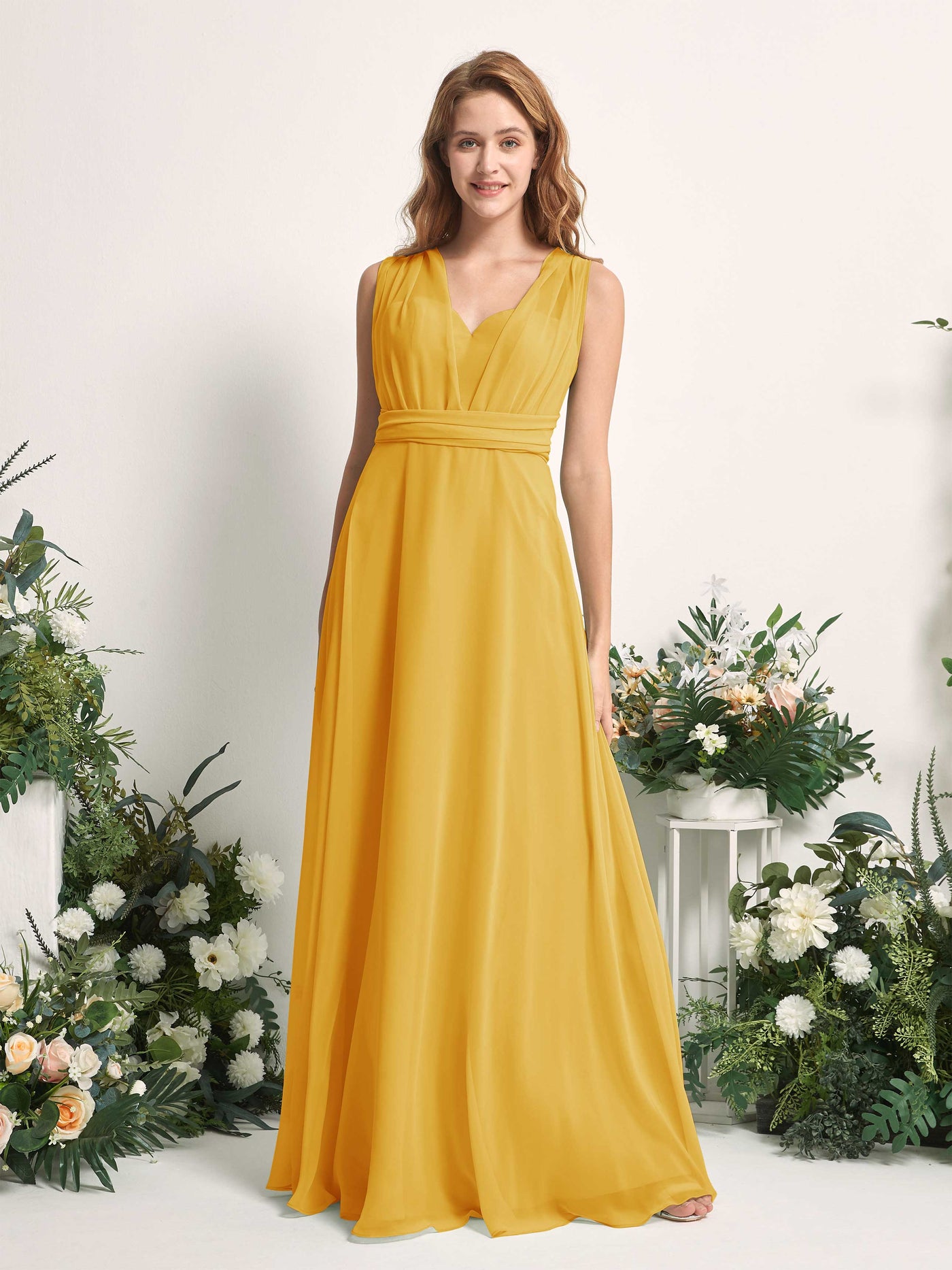 Carlyna Robe de demoiselle d'honneur Trapèze Col coeur Longueur ras du sol Jaune Moutard #couleur_jaune-moutard