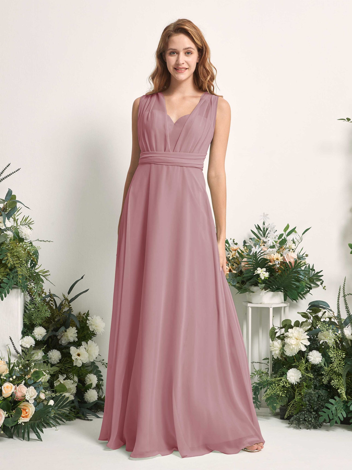 Carlyna Robe de demoiselle d'honneur Trapèze Col coeur Longueur ras du sol Mauve Vintage #couleur_mauve-vintage