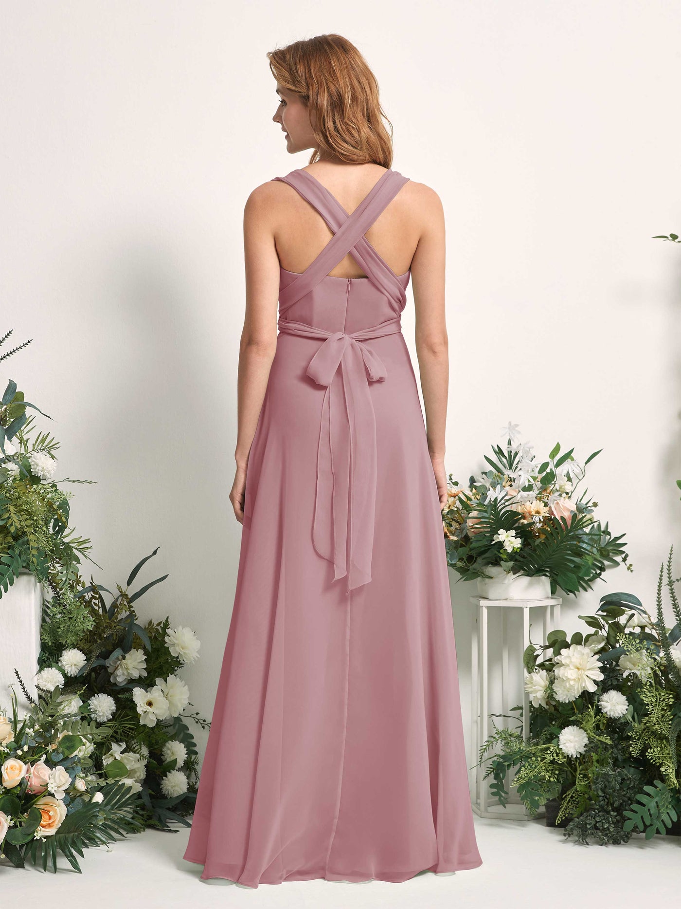 Carlyna Robe de demoiselle d'honneur Trapèze Col coeur Longueur ras du sol Mauve Vintage #couleur_mauve-vintage