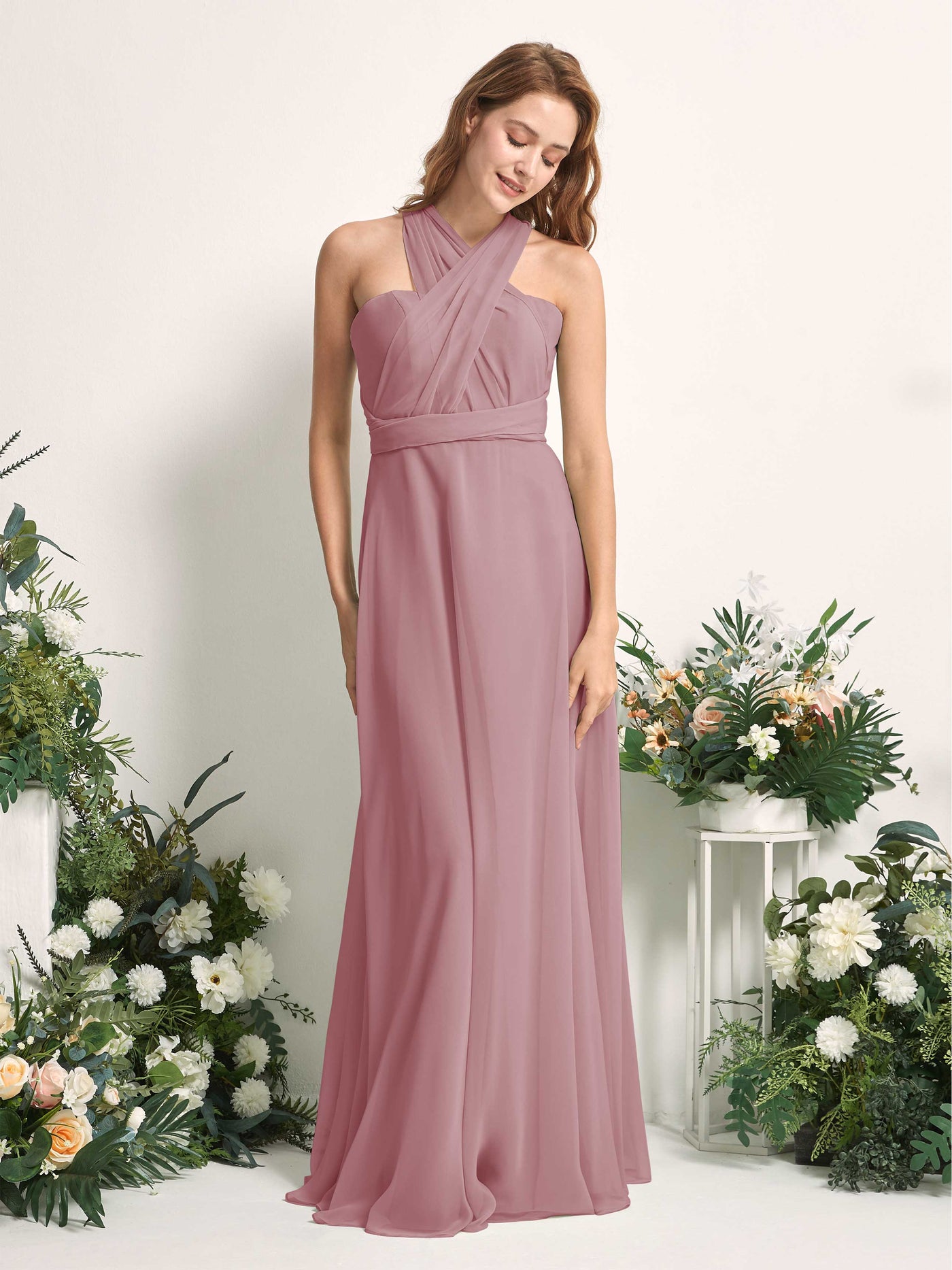 Carlyna Robe de demoiselle d'honneur Trapèze Col coeur Longueur ras du sol Mauve Vintage #couleur_mauve-vintage