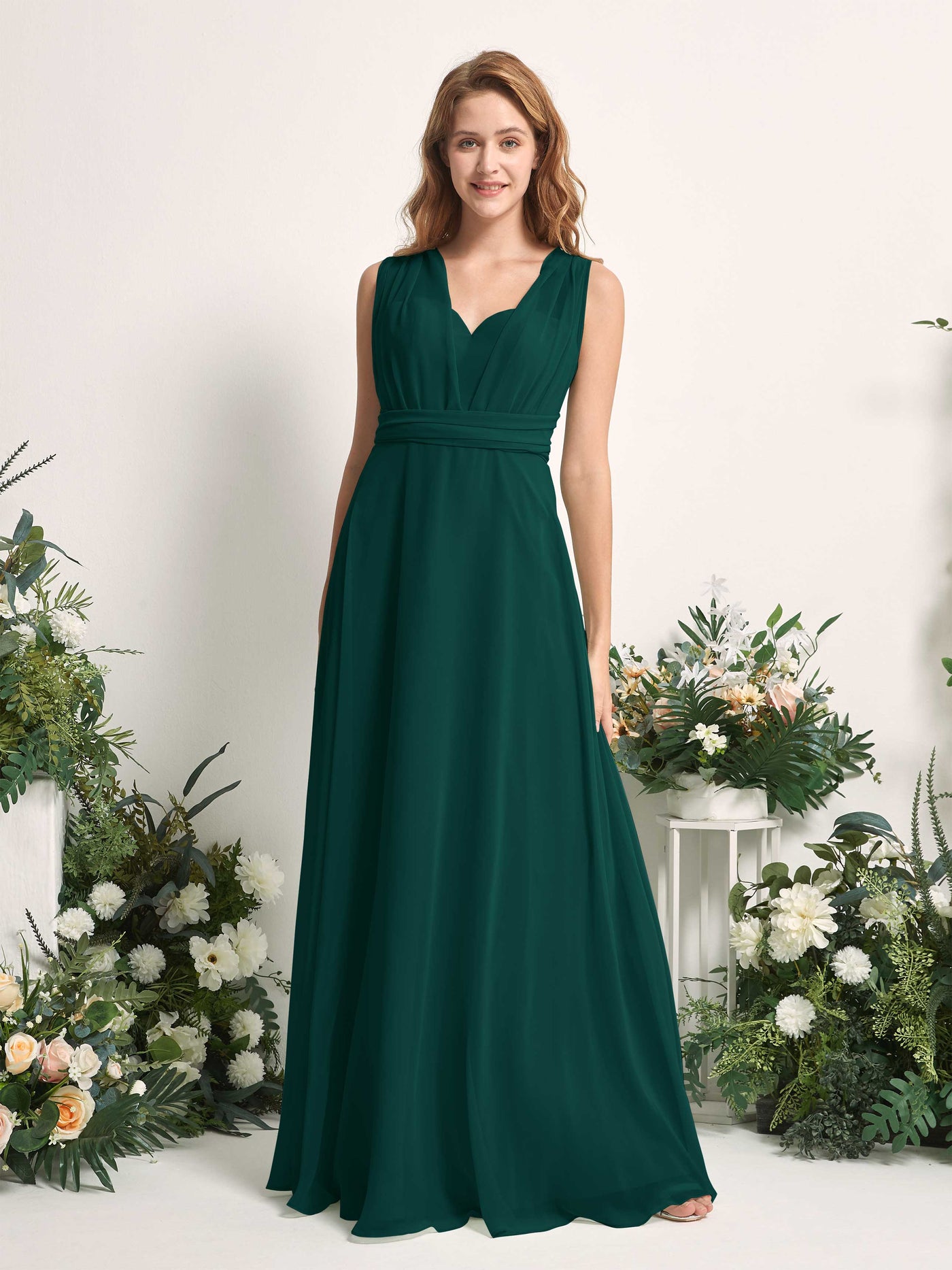 Carlyna Robe de demoiselle d'honneur Trapèze Col coeur Longueur ras du sol Émeraude Foncé #couleur_meraude-fonc