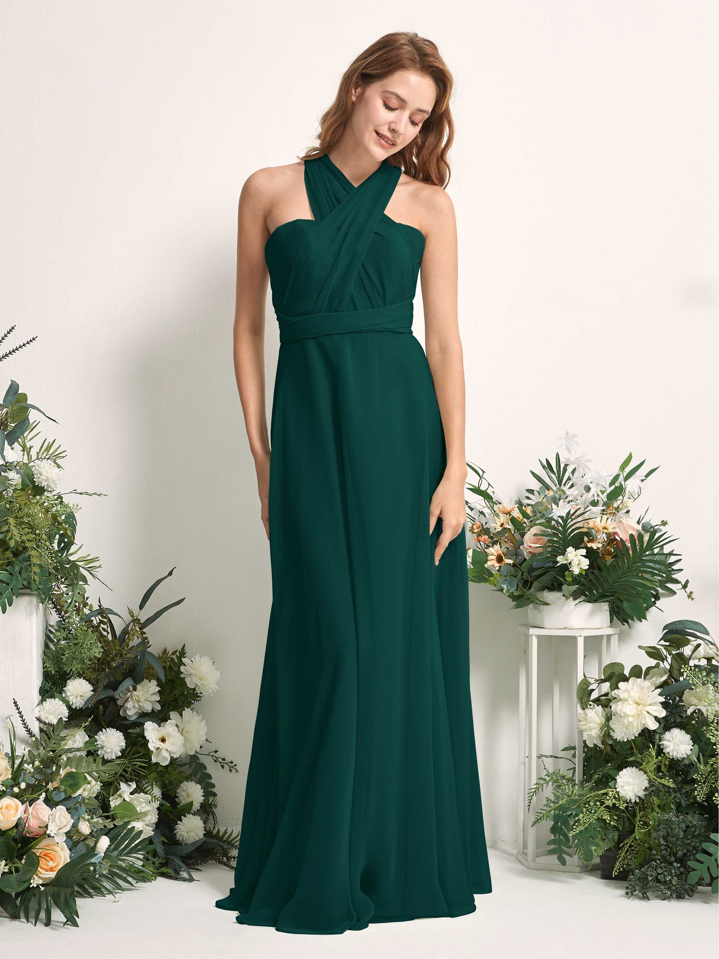 Carlyna Robe de demoiselle d'honneur Trapèze Col coeur Longueur ras du sol Émeraude Foncé #couleur_meraude-fonc