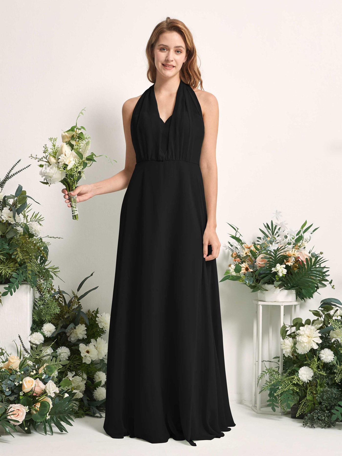 Carlyna Robe de demoiselle d'honneur Trapèze Col coeur Longueur ras du sol Noir #couleur_noir
